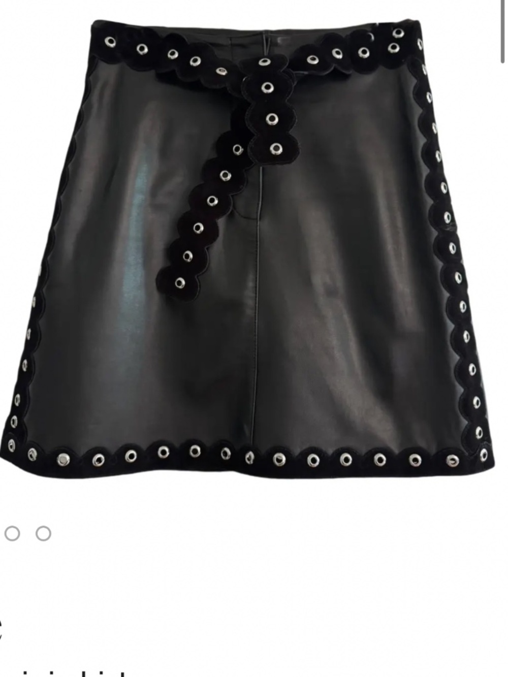 NWT MAJE BLACK LEATHER SUEDE JALISCO GROMMET MINI SKIRT $445 FR 34